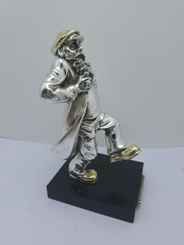 Collectable  925 sterling Silver and Gold Figurine of Dancing Chassid - Jerusale- Judeaca Art