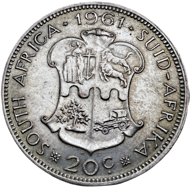 1961 South Africa SILVER 20 Cents 1st decimal series