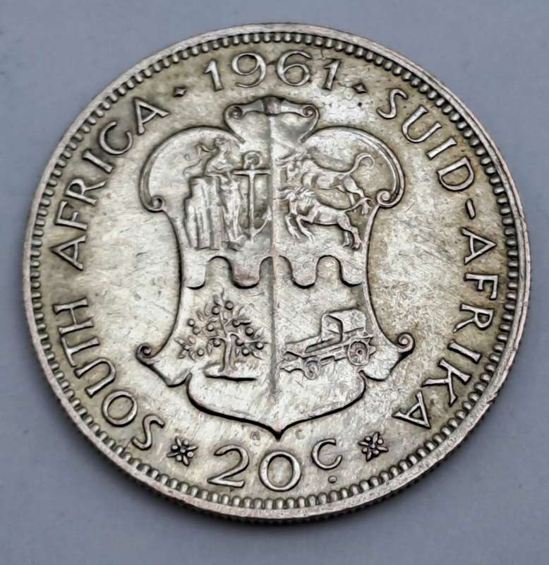 1961 South Africa SILVER 20 Cents 1st decimal series