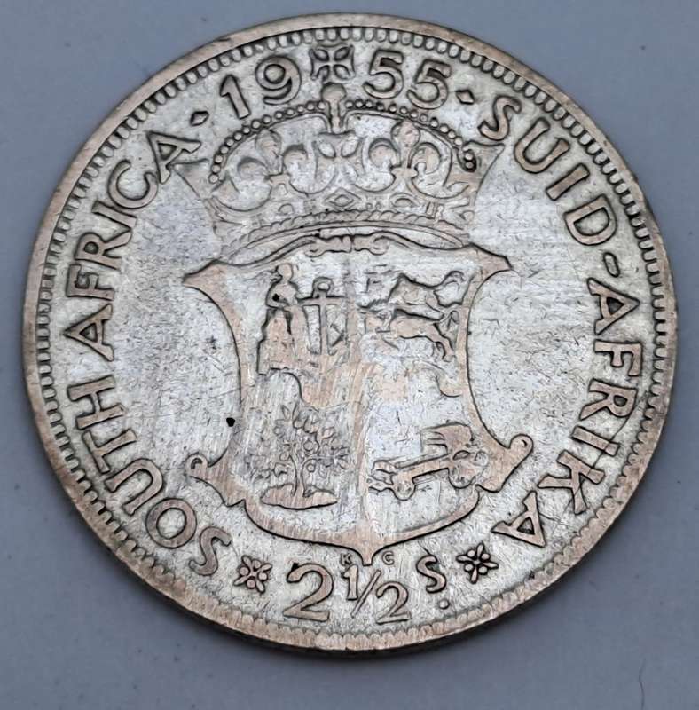 1955  South Africa SILVER  2½ Shillings - Elizabeth II 1st portrait