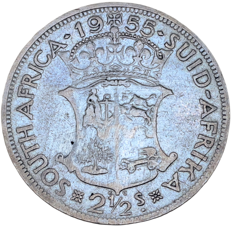 1955  South Africa SILVER  2½ Shillings - Elizabeth II 1st portrait
