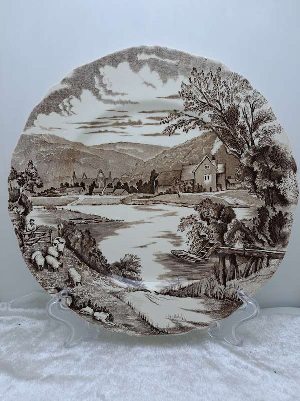 Vintage Alfred Meakin `Tintern` Hand Engraved Porcelain Plate  -Made in England.