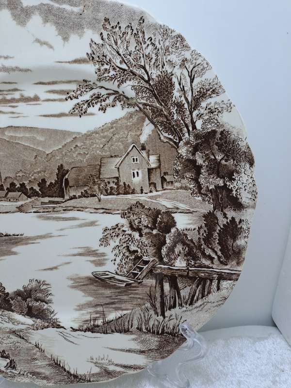 Vintage Alfred Meakin `Tintern` Hand Engraved Porcelain Plate  -Made in England.