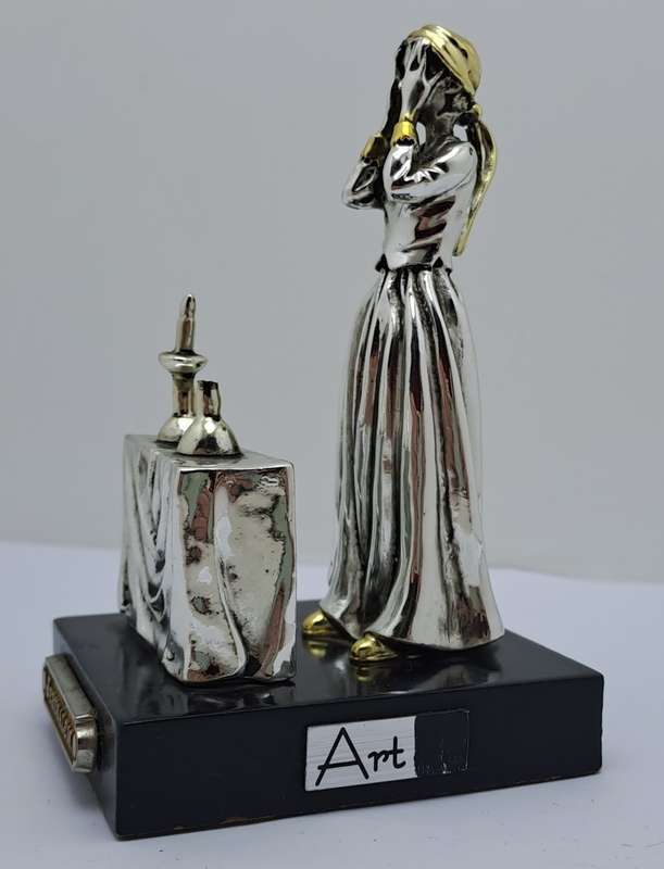Collectable Sterling Silver Statue Candlelight Sabbath by a Jewish housewife.(one candle broken)