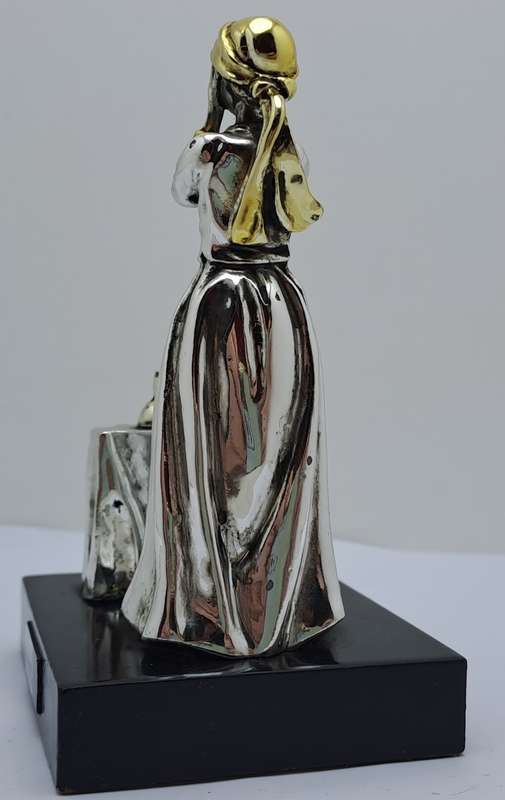 Collectable Sterling Silver Statue Candlelight Sabbath by a Jewish housewife.(one candle broken)