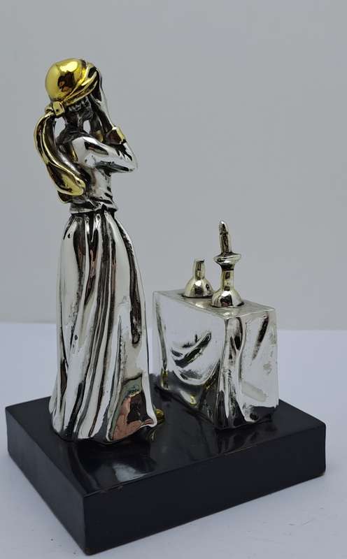 Collectable Sterling Silver Statue Candlelight Sabbath by a Jewish housewife.(one candle broken)