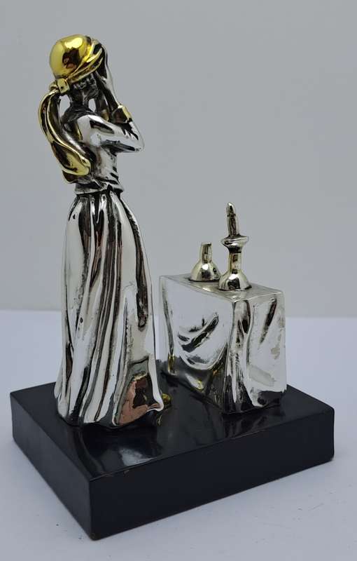 Collectable Sterling Silver Statue Candlelight Sabbath by a Jewish housewife.(one candle broken)