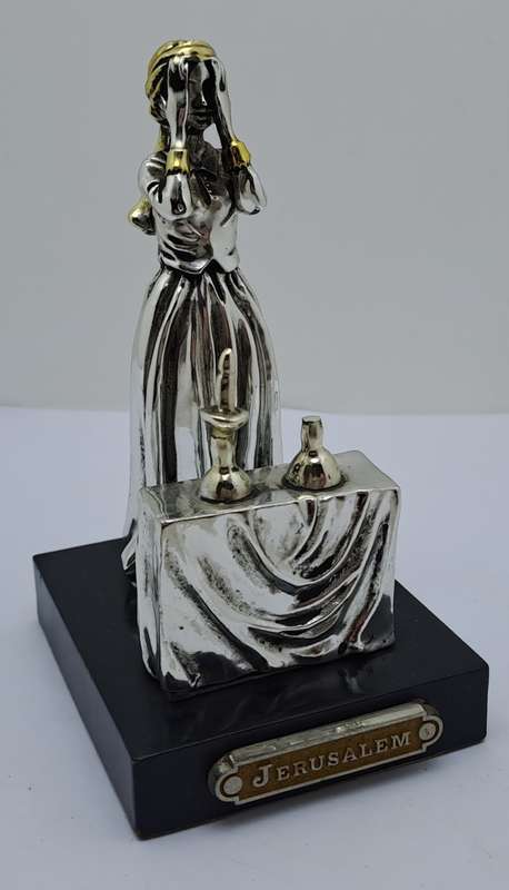 Collectable Sterling Silver Statue Candlelight Sabbath by a Jewish housewife.(one candle broken)