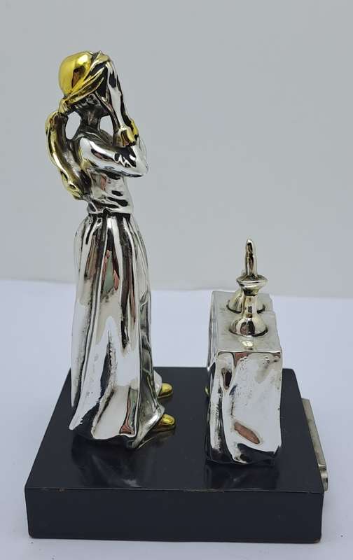 Collectable Sterling Silver Statue Candlelight Sabbath by a Jewish housewife.(one candle broken)