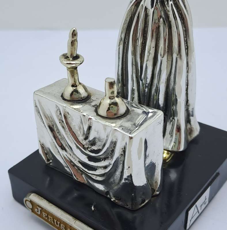 Collectable Sterling Silver Statue Candlelight Sabbath by a Jewish housewife.(one candle broken)