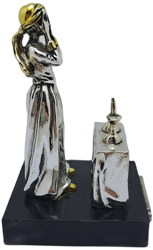 Collectable Sterling Silver Statue Candlelight Sabbath by a Jewish housewife.(one candle broken)