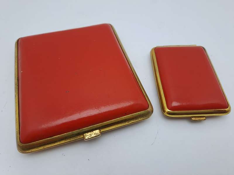 Vintage matching pair Cigarette Case and Match Holder