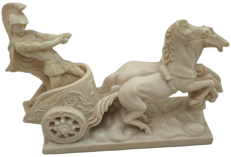 Vintage  Roman Chariot, Warrior & Horses Cart Sculpture by A. Santini - Made in Italy