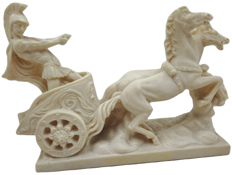 Vintage  Roman Chariot, Warrior & Horses Cart Sculpture by A. Santini - Made in Italy