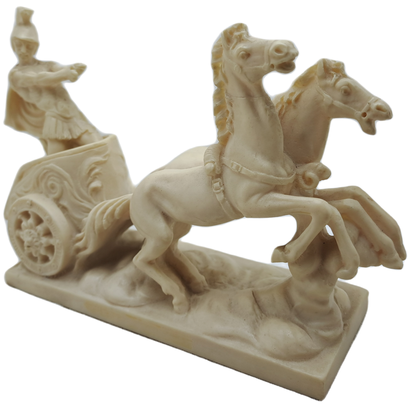 Vintage  Roman Chariot, Warrior & Horses Cart Sculpture by A. Santini - Made in Italy
