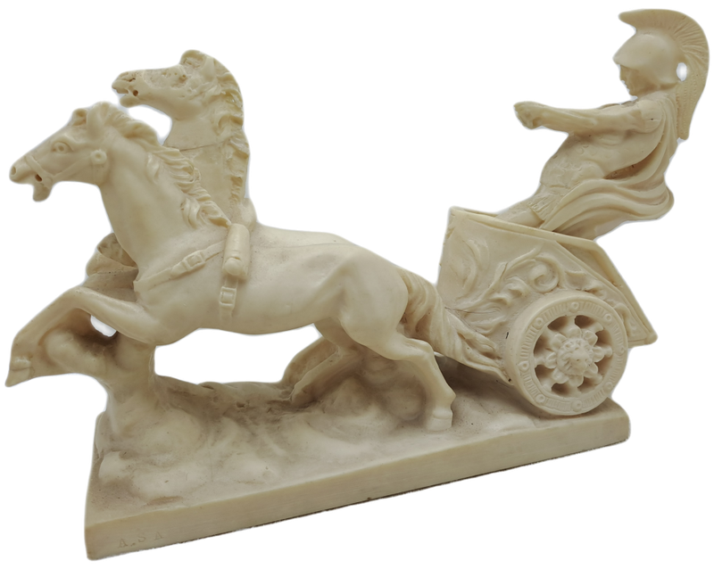 Vintage  Roman Chariot, Warrior & Horses Cart Sculpture by A. Santini - Made in Italy