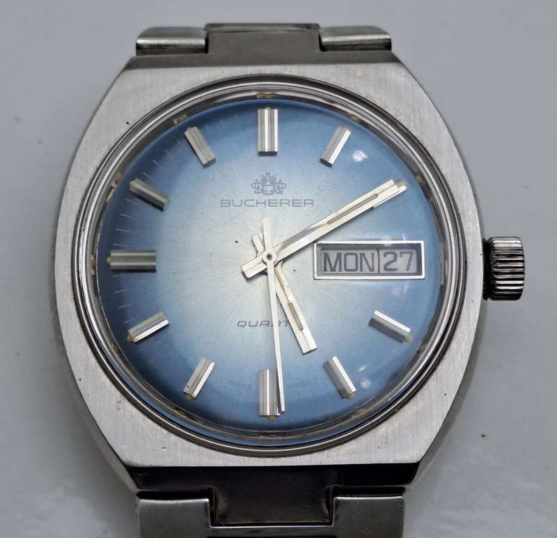 Vintage Bucherer Day/Date Swiss Made Mens Quartz Watch -  Working-Good condition