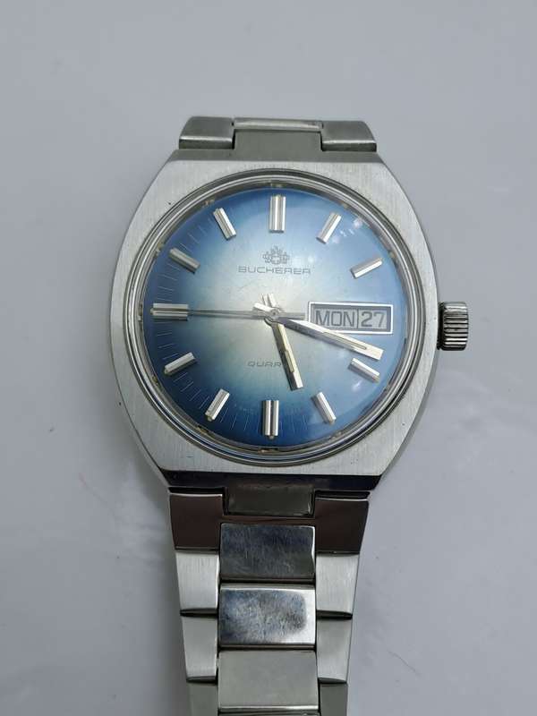 Vintage Bucherer Day/Date Swiss Made Mens Quartz Watch -  Working-Good condition