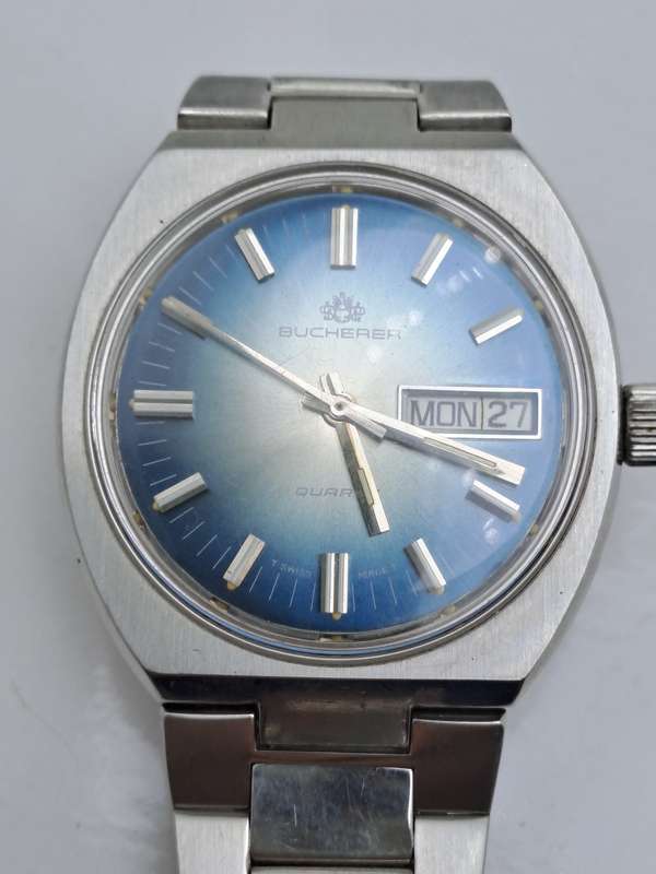 Vintage Bucherer Day/Date Swiss Made Mens Quartz Watch -  Working-Good condition