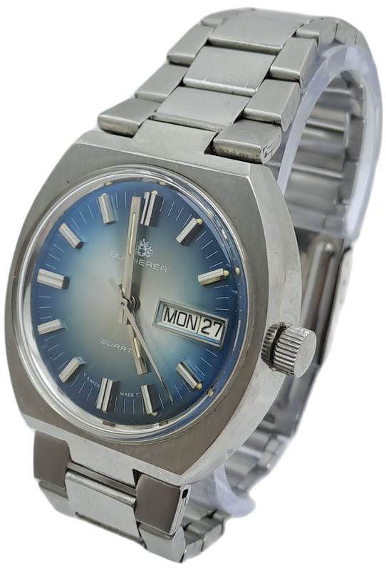 Vintage Bucherer Day/Date Swiss Made Mens Quartz Watch -  Working-Good condition