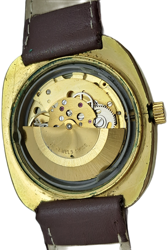 Vintage Mens Swiss ROTARY Day/Date Automatic Watch -21 Jewels -Working -need new Lens