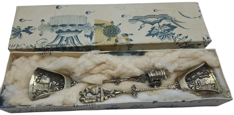2  Vintage Royal Copenhagen Pictorial Caddy Spoons -Boxed-Made in Holland