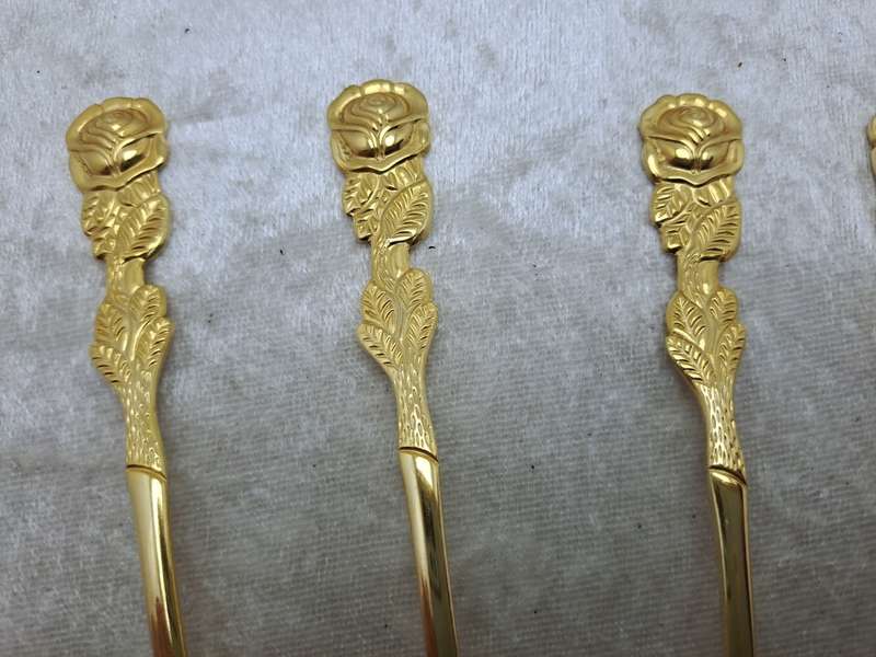 6 EETRITE 24KT Gold Plated Cake Forks. 14cm