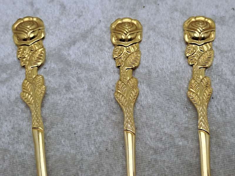 6 EETRITE 24KT Gold Plated Cake Forks. 14cm