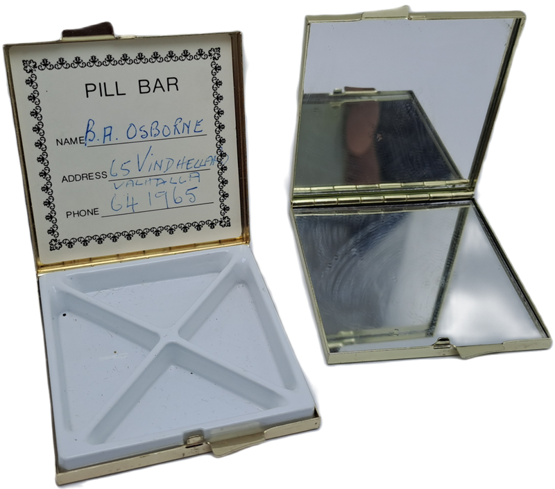 Vintage Gold Plated Enamel Floral Purse Pill Bar and Vanity Mirror