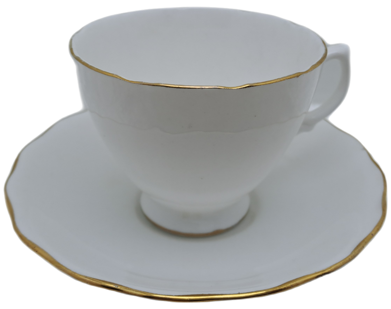 Vintage ROYAL MALVERN Fine Bone China Cup and Saucer- White and Gold -(10 available)