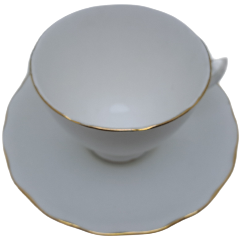 Vintage ROYAL MALVERN Fine Bone China Cup and Saucer- White and Gold -(10 available)