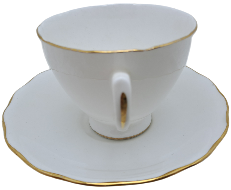 Vintage ROYAL MALVERN Fine Bone China Cup and Saucer- White and Gold -(10 available)