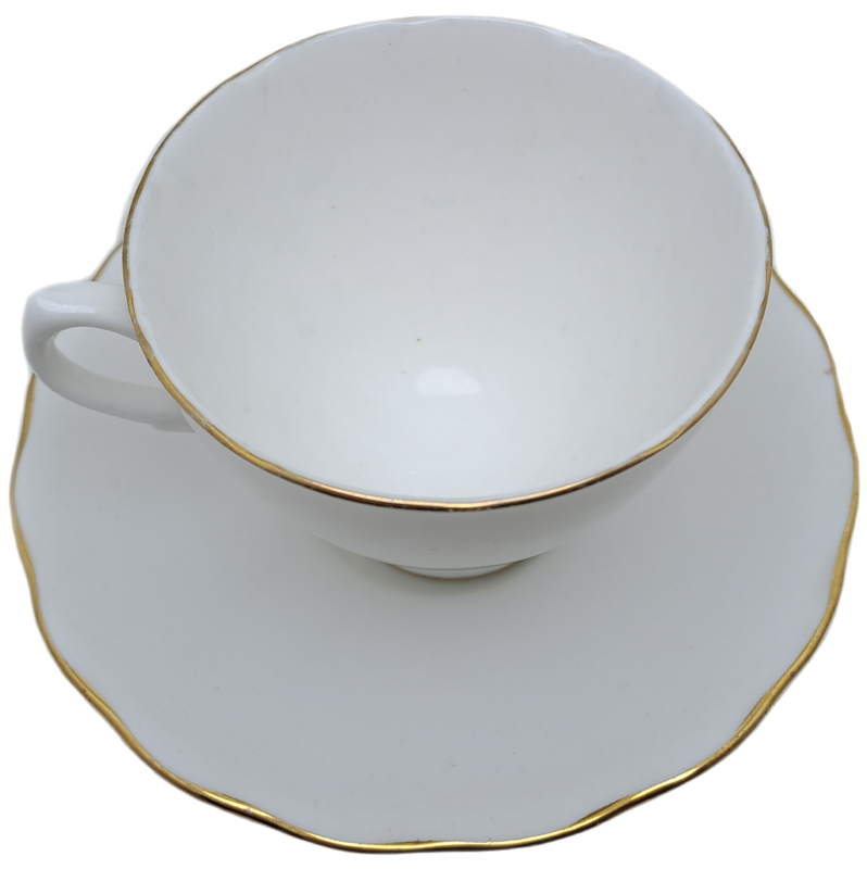 Vintage ROYAL MALVERN Fine Bone China Cup and Saucer- White and Gold -(10 available)