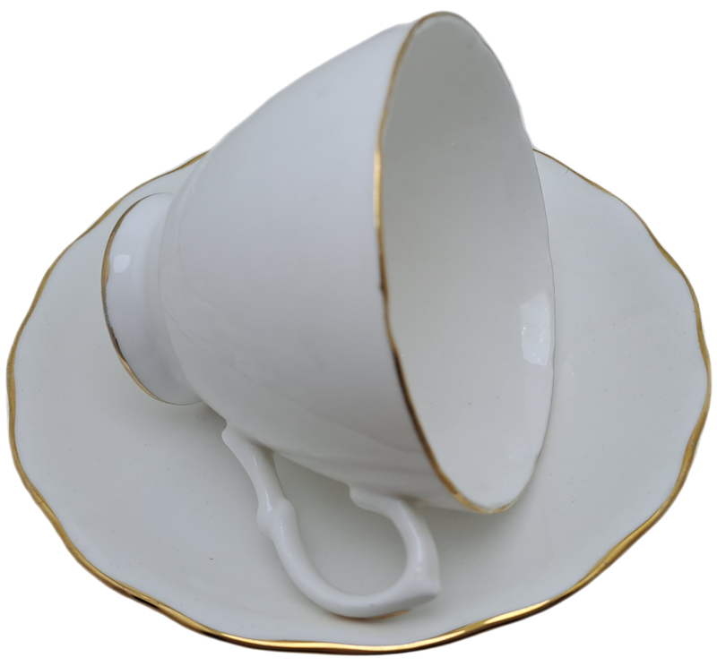 Vintage ROYAL MALVERN Fine Bone China Cup and Saucer- White and Gold -(10 available)