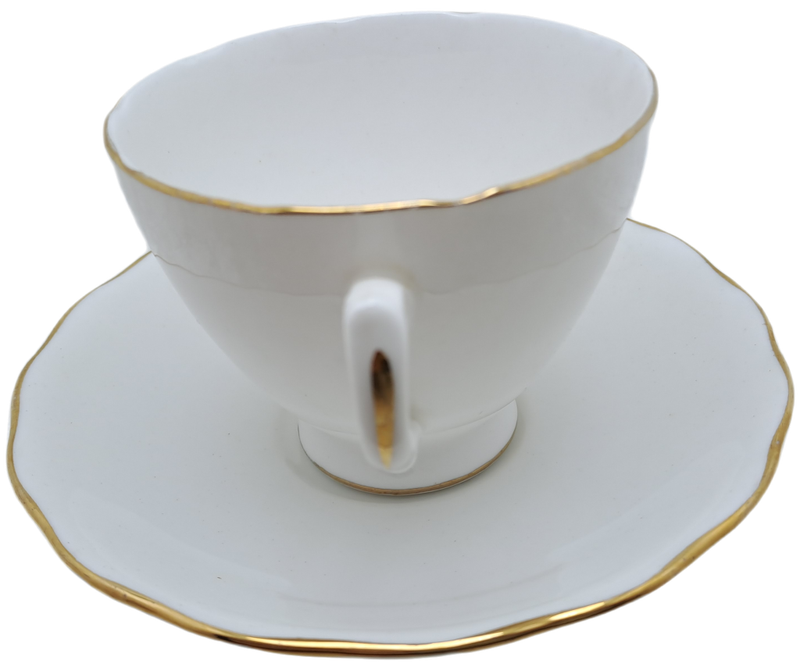 Vintage ROYAL MALVERN Fine Bone China Cup and Saucer- White and Gold -(10 available)
