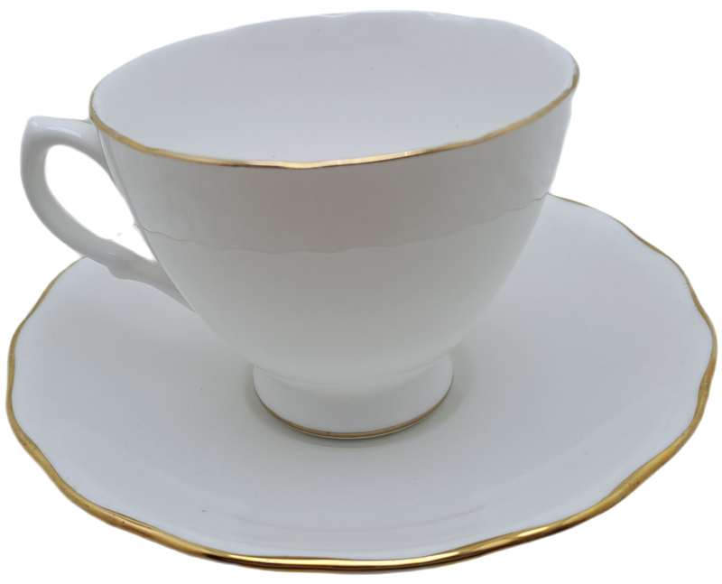 Vintage ROYAL MALVERN Fine Bone China Cup and Saucer- White and Gold -(10 available)