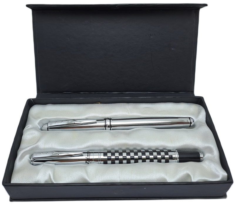 2 Pre-owned Balmain Ballpoint Pens -Boxed- Branded and one engraved -Ink is ok