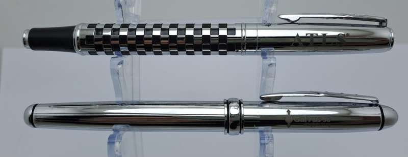 2 Pre-owned Balmain Ballpoint Pens -Boxed- Branded and one engraved -Ink is ok