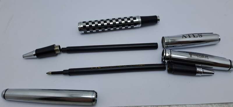 2 Pre-owned Balmain Ballpoint Pens -Boxed- Branded and one engraved -Ink is ok
