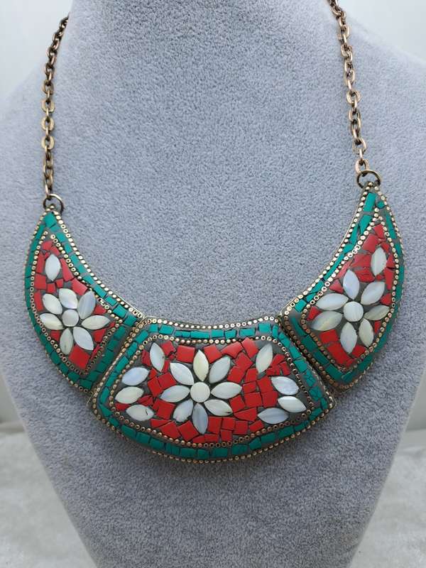 Rare Find - Vintage Ethnic Multi-Coloured 3 section Bib Necklace -see condition