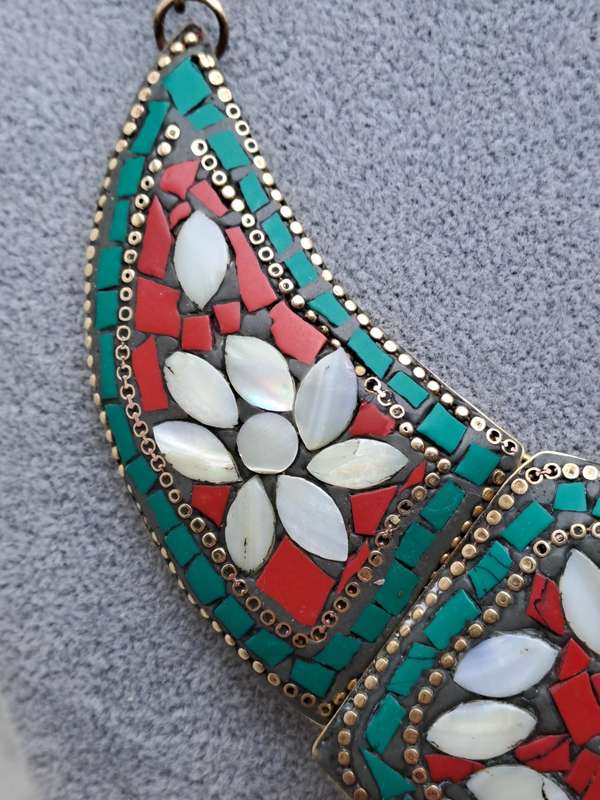Rare Find - Vintage Ethnic Multi-Coloured 3 section Bib Necklace -see condition