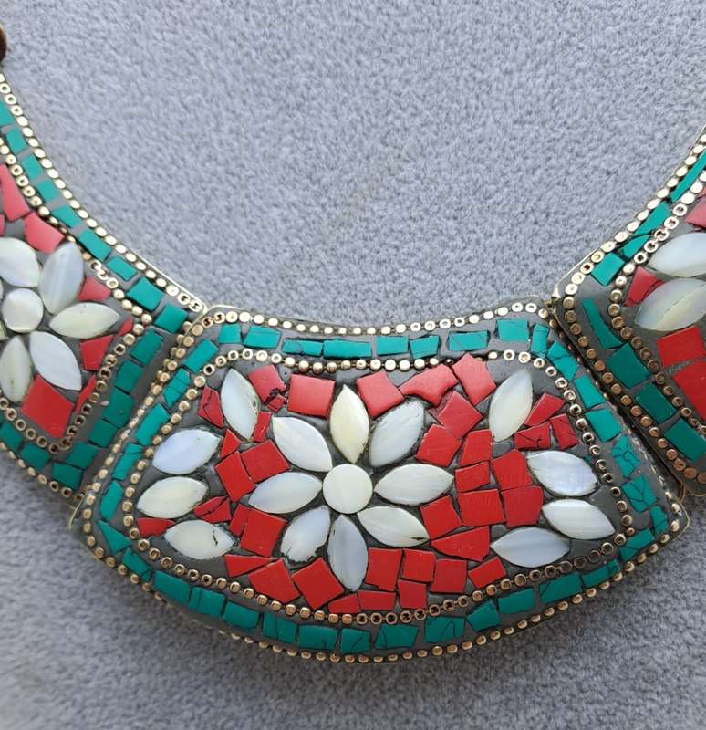 Rare Find - Vintage Ethnic Multi-Coloured 3 section Bib Necklace -see condition