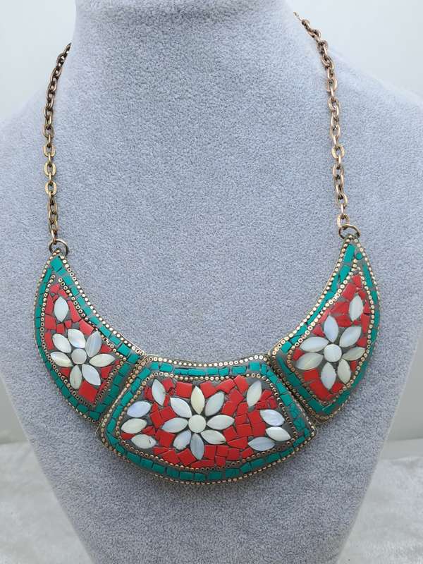 Rare Find - Vintage Ethnic Multi-Coloured 3 section Bib Necklace -see condition