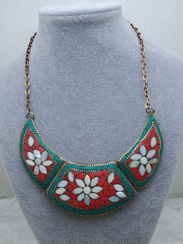 Rare Find - Vintage Ethnic Multi-Coloured 3 section Bib Necklace -see condition