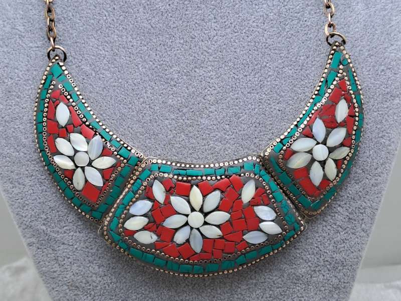Rare Find - Vintage Ethnic Multi-Coloured 3 section Bib Necklace -see condition
