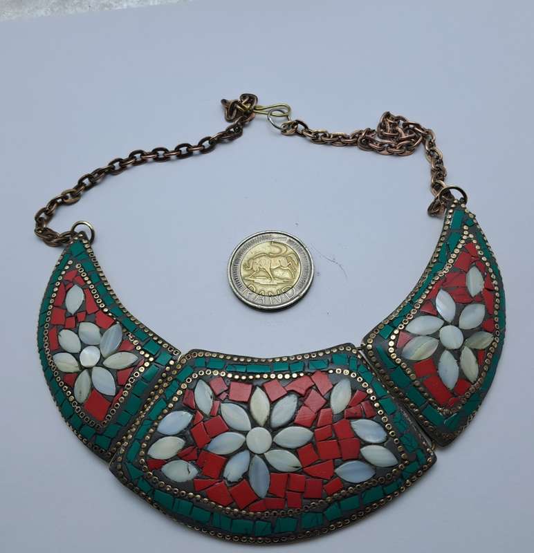 Rare Find - Vintage Ethnic Multi-Coloured 3 section Bib Necklace -see condition