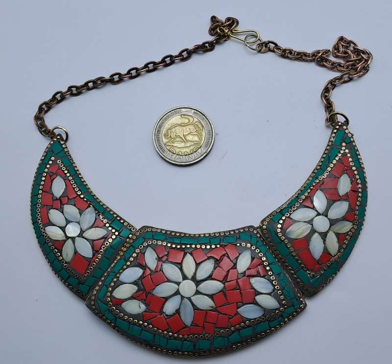 Rare Find - Vintage Ethnic Multi-Coloured 3 section Bib Necklace -see condition