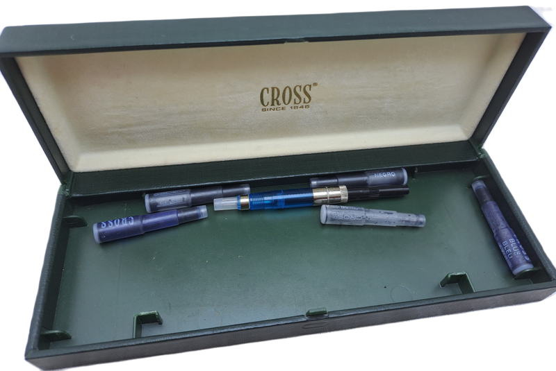 Vintage Cross 10kt Rolled Gold Fountain Pen with 18kt 750  Nib-Ink tested -extra converter in Case.