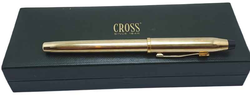 Vintage Cross 10kt Rolled Gold Fountain Pen with 18kt 750  Nib-Ink tested -extra converter in Case.