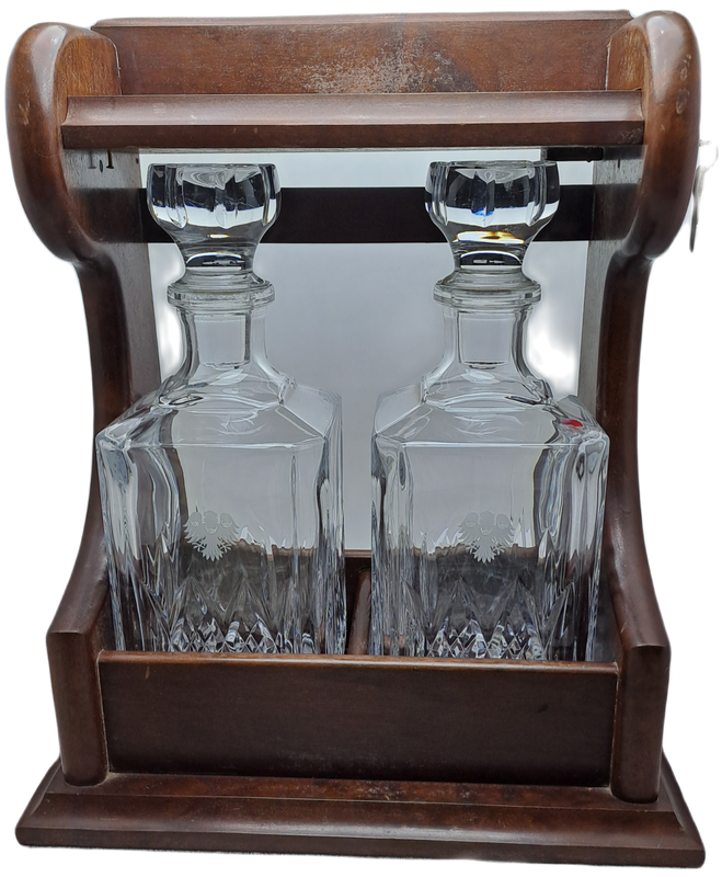 Vintage 2 decanter Tantalus with Oak Frame -with Key